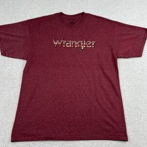 Wrangler Mens XL T-Shirt Burgundy Heather Southwestern Graphic Logo Crew Neck
